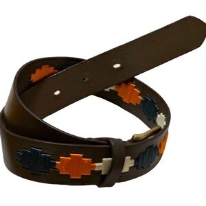 Men's Brown Leather Belt with Colorful Embroidery